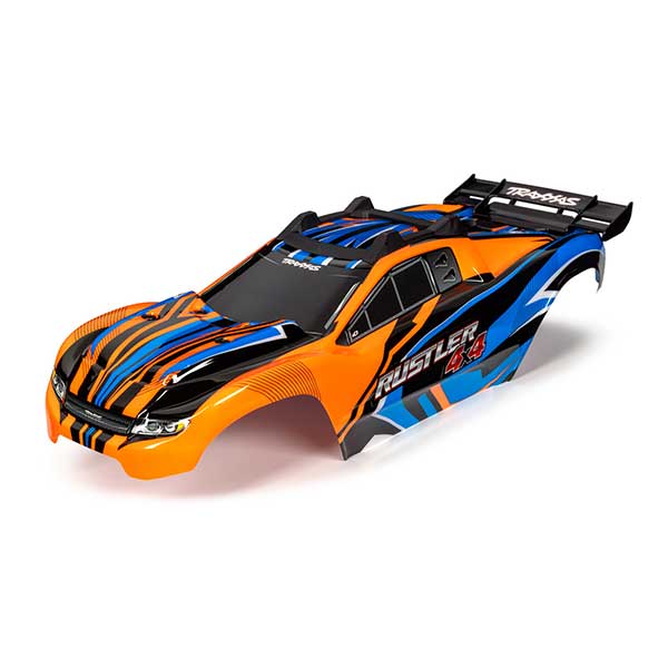 Traxxas Carrosserie Rustler 4x4 peinte et décorée orange/bleue 6734T