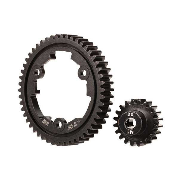 Traxxas Couronne de transmission 50 dents (large) + pignion 20 dts – acier 6450