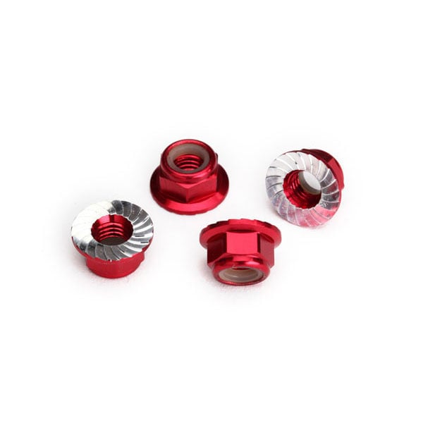 Traxxas Ecrous 5mm aluminium anodise rouge, dentele (x4) 8447R – Image 1
