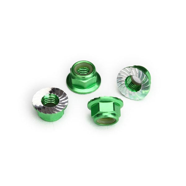 Traxxas Ecrous 5mm aluminium anodise vert, dentele (x4) 8447G – Image 1
