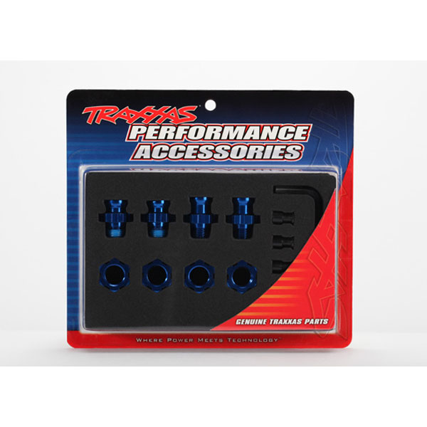 Traxxas Hexagones de roues alu (2courts / 2longs) + écrous de roues bleus (4) 5853X