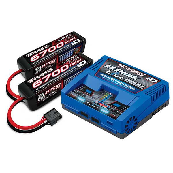 Traxxas Pack chargeur live 2973g + 2 x LiPo 4S 6700 mAh 2890x prise Traxxas 2997G – Image 1
