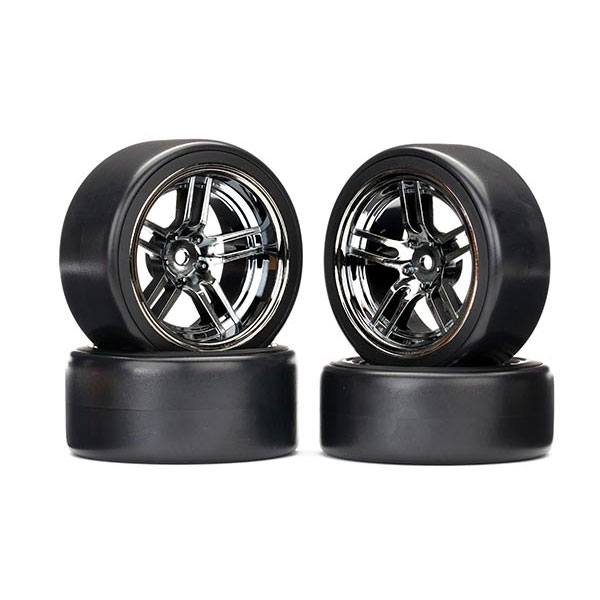 Traxxas Pneus + jantes avant et arrière chromees noir 1,9 Drift (4) 8378