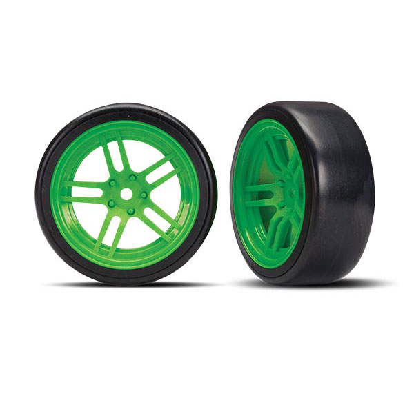Traxxas Pneus + jantes avant vert 1,9 Drift (2) 8376G