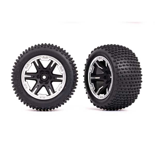 Traxxas Roues arrière montées collées alias 2.8 noires chromees (2) 3772X