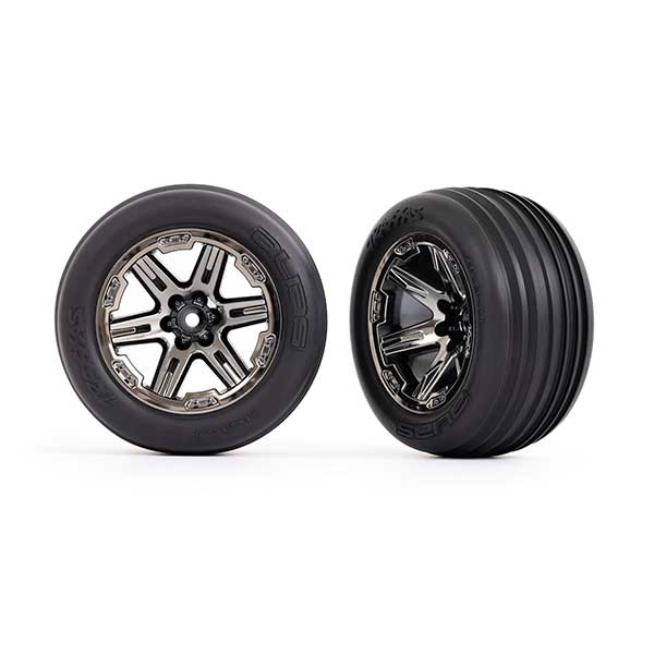 Traxxas Roues avant montées collées jantes chrome noir 2.8 (2) 3771R