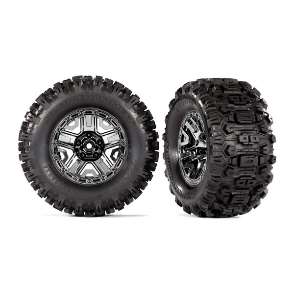Traxxas Roues montées collées chromees noires – Hoss (2) 9072