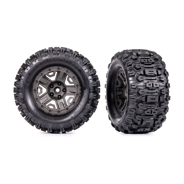 Traxxas Roues montées collées grises ceintures 3,0 sledgehammer – (x2) – Jato 9071-GRAY