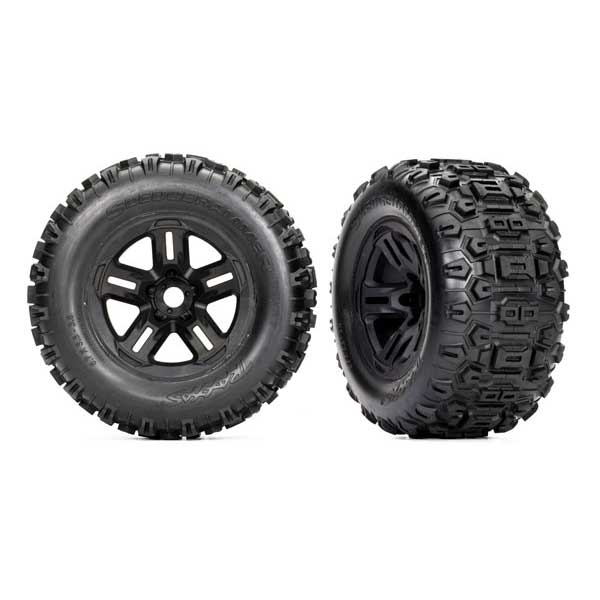 Traxxas Roues montees collees noires 3,8 – (x2) – Sledge 9672 – Image 1