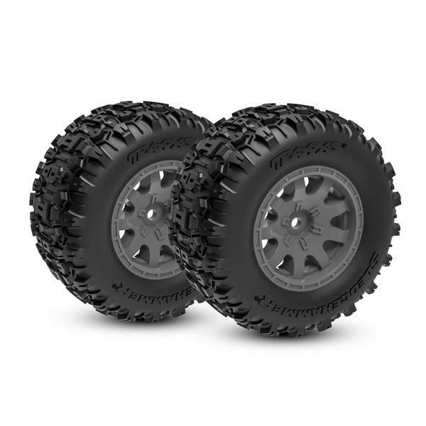 Traxxas Roues montées collées noires sledgehammer arrière – Mini Maxx 10770-GRAY