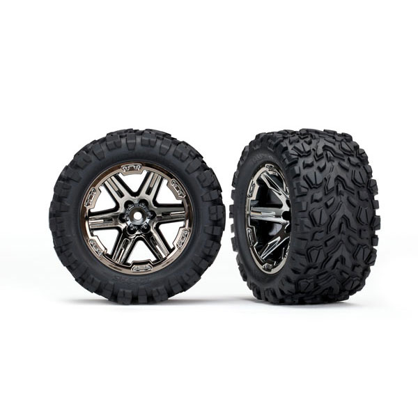 Traxxas Roues montées collées rxt chromees noires talon x2 – électrique ar 6774X