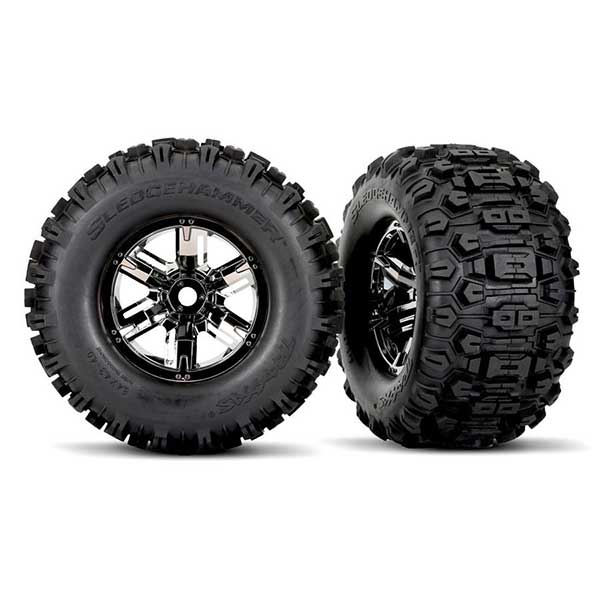 Traxxas Roues montees collees Sledgehammer X-Maxx chromee noires droit et gauche (2) 7774A – Image 1