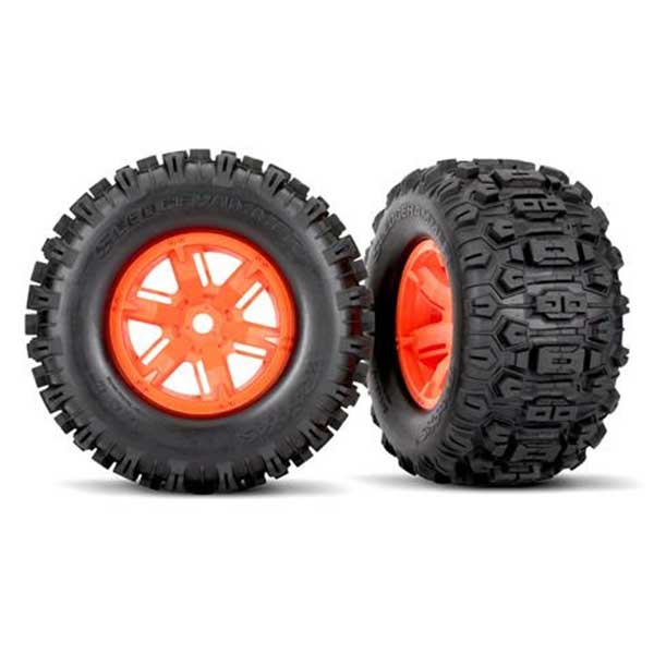 Traxxas Roues montees collees Sledgehammer X-Maxx oranges droit et gauche (2) 7774T – Image 1