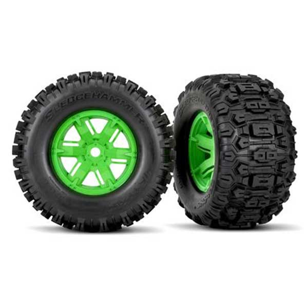 Traxxas Roues montees collees Sledgehammer X-Maxx vertes droit et gauche (2) 7774G – Image 1