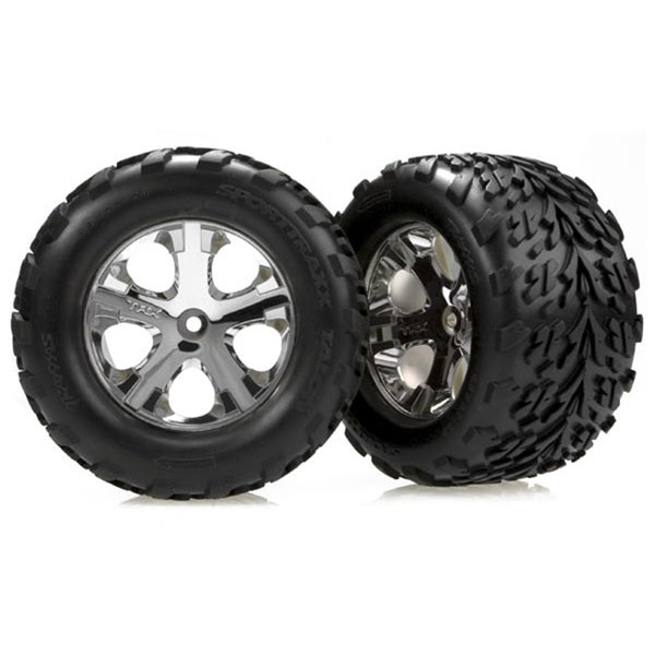 Traxxas Roues montées collées talon arrière thermique / avant électrique (2) 3669