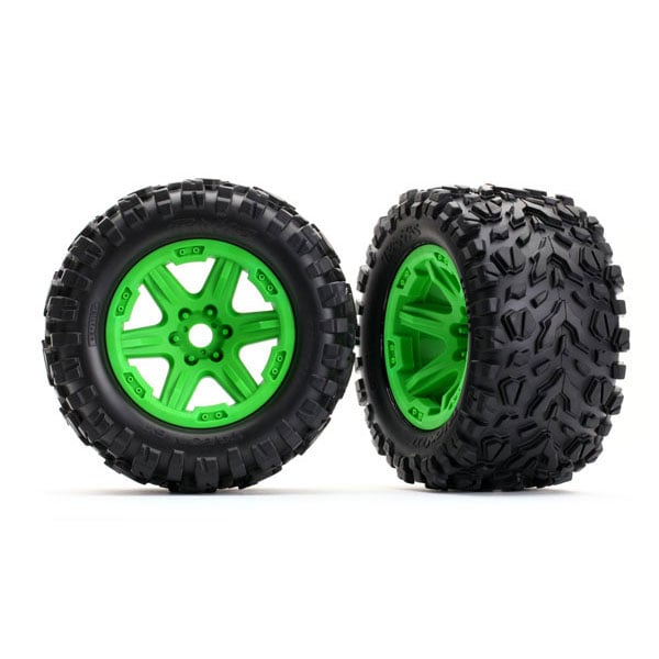 Traxxas Roues montees collees vertes talon ext 17mm (2) 8672G – Image 1