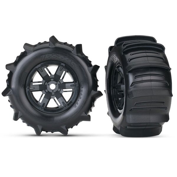 Traxxas Roues montées collées X-Maxx noires pneus pelle (2) 7773 – Image 1